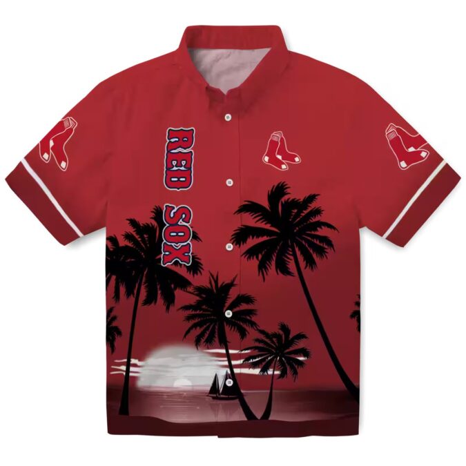 MLB Boston Red Sox Sunset Hawaiian Shirt - Red & Black Beach Shirt for Summer Fans