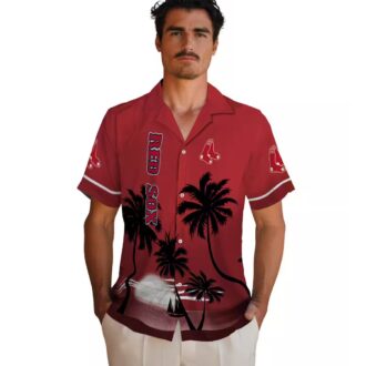 MLB Boston Red Sox Sunset Hawaiian Shirt - Red & Black Beach Shirt for Summer Fans