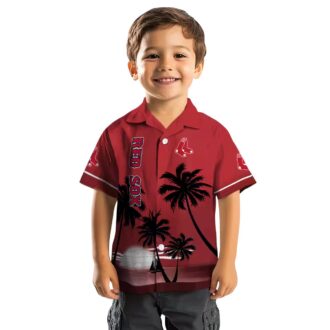 MLB Boston Red Sox Sunset Hawaiian Shirt - Red & Black Beach Shirt for Summer Fans