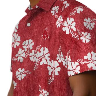MLB Boston Red Sox Tropical Clusters Hawaiian Shirt - Red Hibiscus Summer Style
