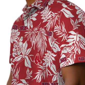 MLB Boston Red Sox Tropical Leaf Hawaiian Shirt - Red & White Summer Gear