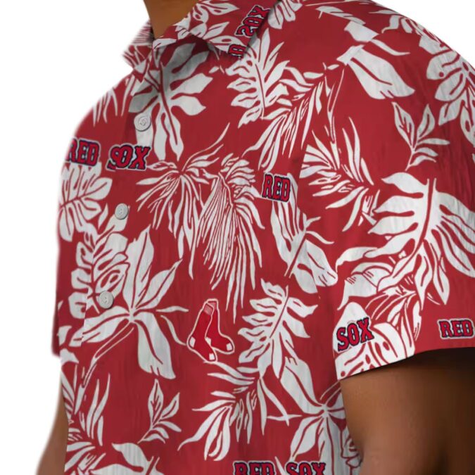 MLB Boston Red Sox Tropical Leaf Hawaiian Shirt - Red & White Summer Gear