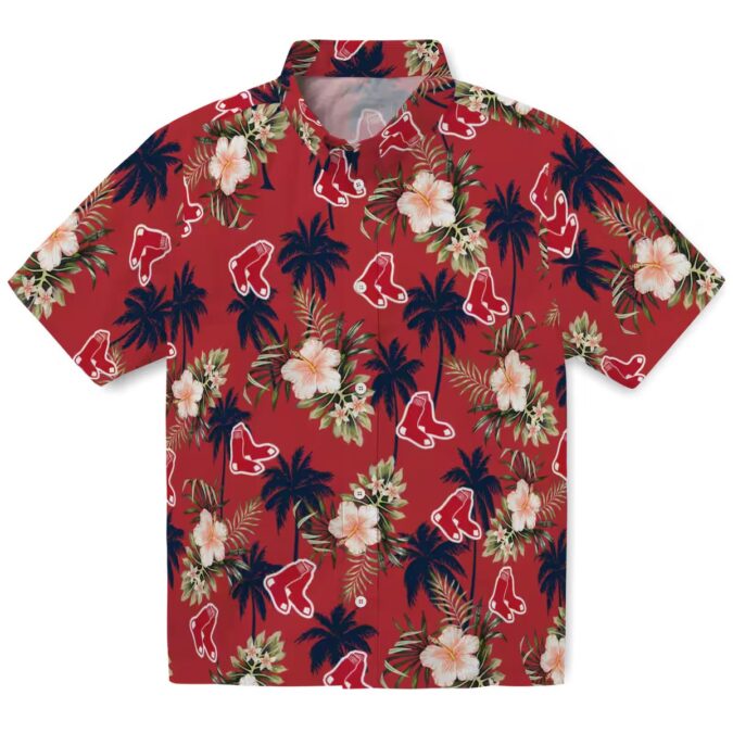 MLB Fan Boston Red Sox Hawaiian Shirt - Summer Palm Tree & Flower Design