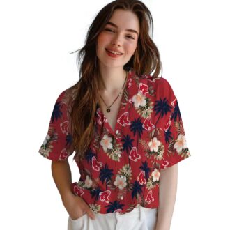 MLB Fan Boston Red Sox Hawaiian Shirt - Summer Palm Tree & Flower Design
