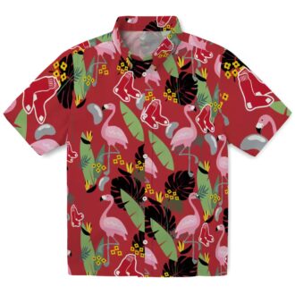 Official Boston Red Sox Hawaiian Shirt - Tropical Flamingo & Leaves Design