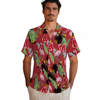 Official Boston Red Sox Hawaiian Shirt - Tropical Flamingo & Leaves Design