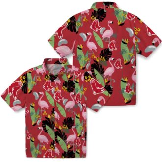 Official Boston Red Sox Hawaiian Shirt - Tropical Flamingo & Leaves Design