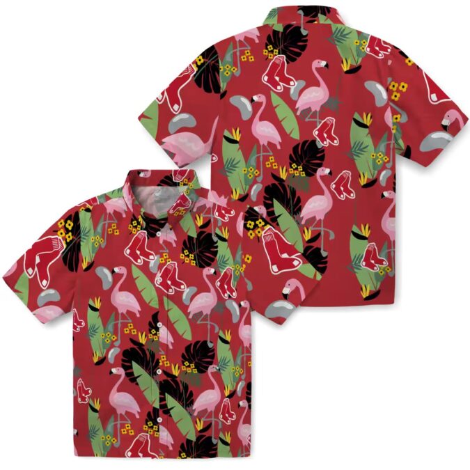 Official Boston Red Sox Hawaiian Shirt - Tropical Flamingo & Leaves Design