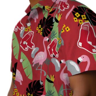Official Boston Red Sox Hawaiian Shirt - Tropical Flamingo & Leaves Design