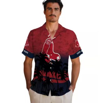 Personalized Boston Red Sox Sunset Hawaiian Shirt - MLB Tropical Red & Black Design for Summer Fans