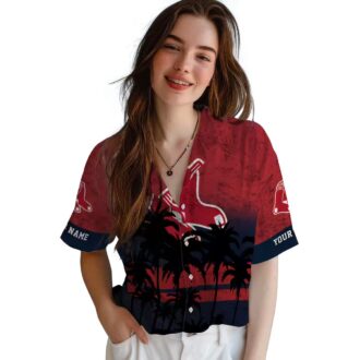 Personalized Boston Red Sox Sunset Hawaiian Shirt - MLB Tropical Red & Black Design for Summer Fans