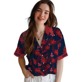 Personalized Navy Hawaiian Shirt with Boston Red Sox Logo - Tropical Botanical Print for Fans
