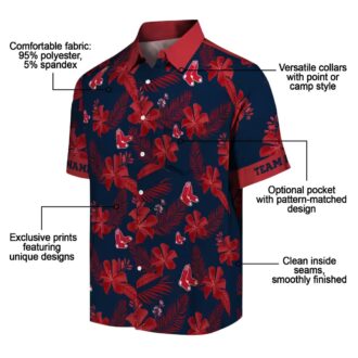 Personalized Navy Hawaiian Shirt with Boston Red Sox Logo - Tropical Botanical Print for Fans