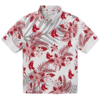 Tropical Boston Red Sox Hawaiian Shirt - Red White Hibiscus & Palm Leaves MLB Apparel