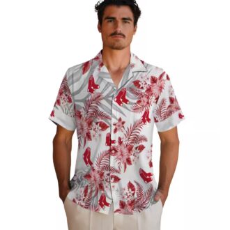 Tropical Boston Red Sox Hawaiian Shirt - Red White Hibiscus & Palm Leaves MLB Apparel