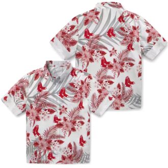 Tropical Boston Red Sox Hawaiian Shirt - Red White Hibiscus & Palm Leaves MLB Apparel