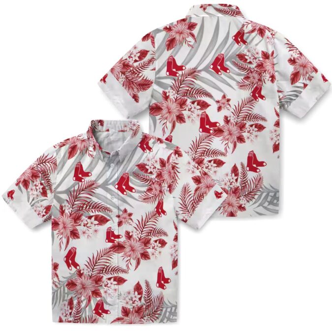 Tropical Boston Red Sox Hawaiian Shirt - Red White Hibiscus & Palm Leaves MLB Apparel