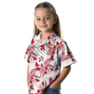 Tropical Boston Red Sox Hawaiian Shirt - Red White Hibiscus & Palm Leaves MLB Apparel