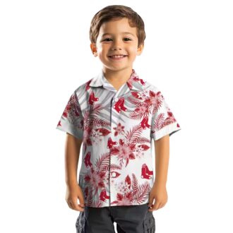Tropical Boston Red Sox Hawaiian Shirt - Red White Hibiscus & Palm Leaves MLB Apparel