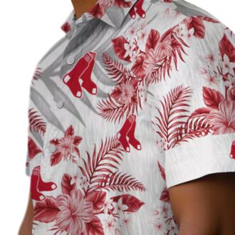 Tropical Boston Red Sox Hawaiian Shirt - Red White Hibiscus & Palm Leaves MLB Apparel