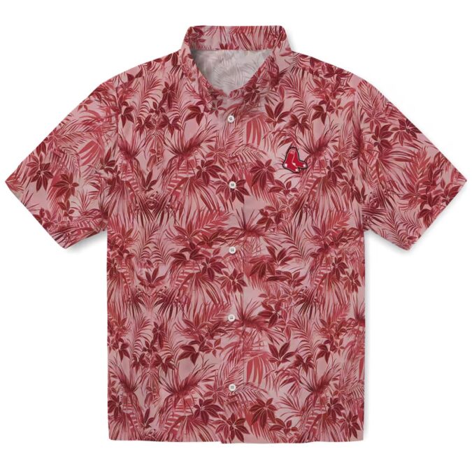 Women's Tropical Boston Red Sox Hawaiian Shirt - MLB Team Leafy Pattern Summer Apparel