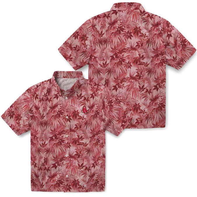 Women's Tropical Boston Red Sox Hawaiian Shirt - MLB Team Leafy Pattern Summer Apparel