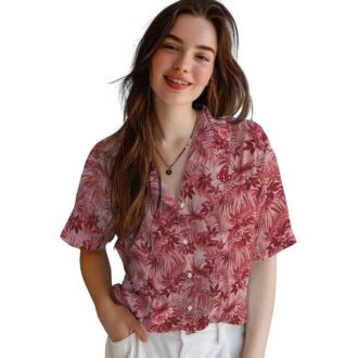Women's Tropical Boston Red Sox Hawaiian Shirt - MLB Team Leafy Pattern Summer Apparel