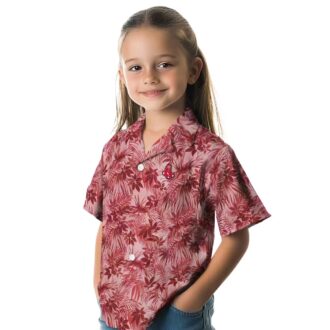 Women's Tropical Boston Red Sox Hawaiian Shirt - MLB Team Leafy Pattern Summer Apparel