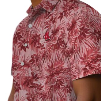 Women's Tropical Boston Red Sox Hawaiian Shirt - MLB Team Leafy Pattern Summer Apparel