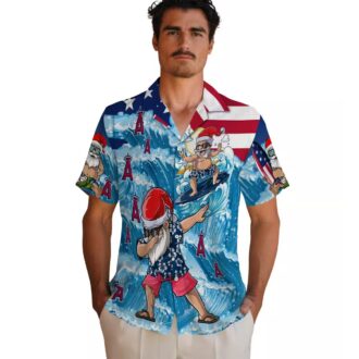 Buy Los Angeles Angels Surfing Santa Hawaiian Shirt - Blue Tropical Shirt for Christmas & Holiday Season