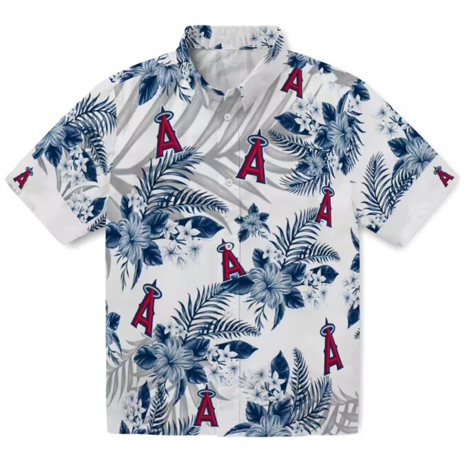 Exclusive Los Angeles Angels Hawaiian Shirt - Blue White Hibiscus Palm Leaves for Vacation