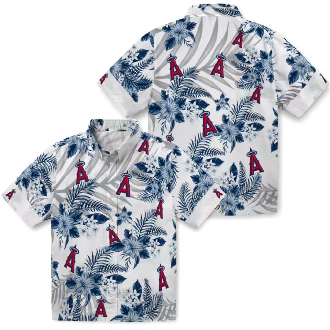Exclusive Los Angeles Angels Hawaiian Shirt - Blue White Hibiscus Palm Leaves for Vacation