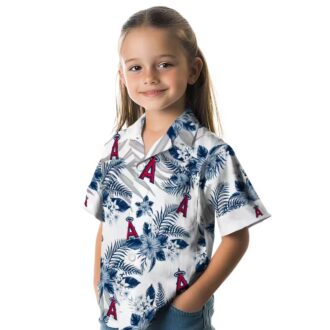 Exclusive Los Angeles Angels Hawaiian Shirt - Blue White Hibiscus Palm Leaves for Vacation
