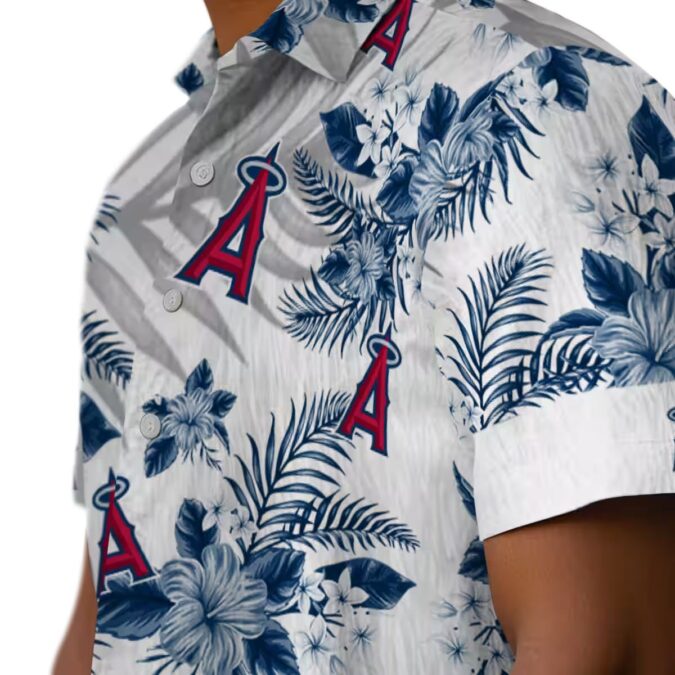 Exclusive Los Angeles Angels Hawaiian Shirt - Blue White Hibiscus Palm Leaves for Vacation
