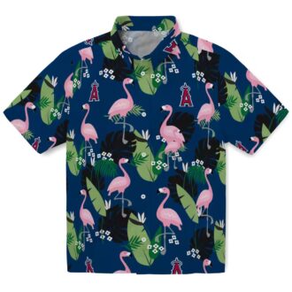 Los Angeles Angels Flamingo Leaf Motif Blue Hawaiian Shirt - Perfect for USA Fans, Summer Vacation