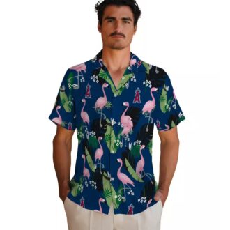 Los Angeles Angels Flamingo Leaf Motif Blue Hawaiian Shirt - Perfect for USA Fans, Summer Vacation