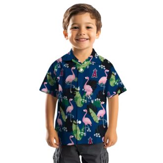 Los Angeles Angels Flamingo Leaf Motif Blue Hawaiian Shirt - Perfect for USA Fans, Summer Vacation