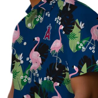 Los Angeles Angels Flamingo Leaf Motif Blue Hawaiian Shirt - Perfect for USA Fans, Summer Vacation