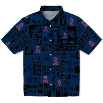Los Angeles Angels Hawaiian Shirt for Men - Tropical Blue Black Patchwork Shirt for Summer