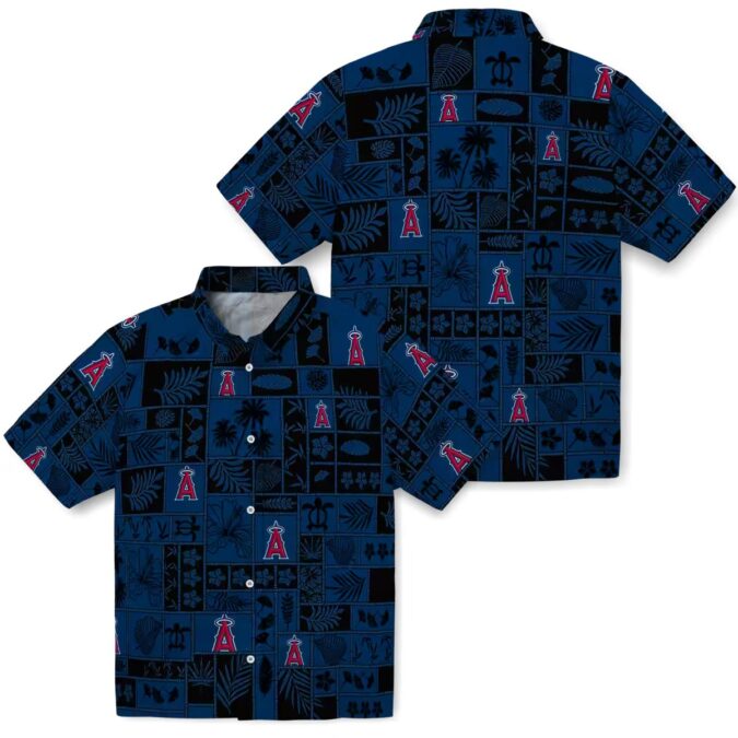 Los Angeles Angels Hawaiian Shirt for Men - Tropical Blue Black Patchwork Shirt for Summer