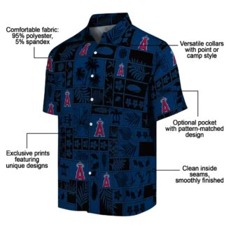 Los Angeles Angels Hawaiian Shirt for Men - Tropical Blue Black Patchwork Shirt for Summer