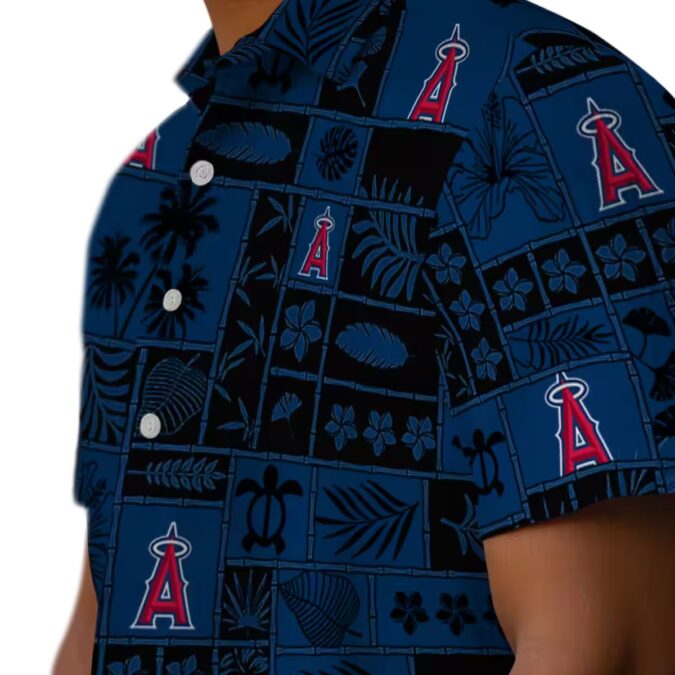 Los Angeles Angels Hawaiian Shirt for Men - Tropical Blue Black Patchwork Shirt for Summer