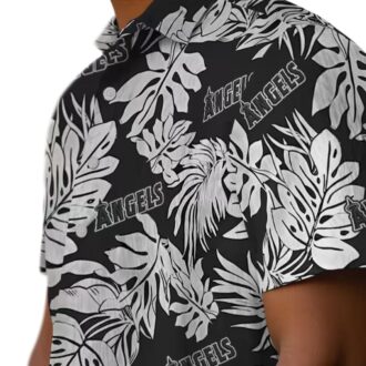Los Angeles Angels Monstera Leaf Pattern Hawaiian Shirt - Tropical Black Shirt for Summer