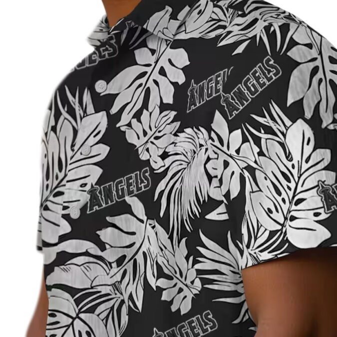 Los Angeles Angels Monstera Leaf Pattern Hawaiian Shirt - Tropical Black Shirt for Summer