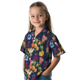 Los Angeles Angels Navy Blue Hawaiian Shirt - Tropical Hibiscus and Fruit Shirt for Fans