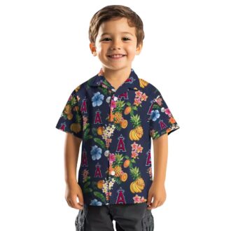 Los Angeles Angels Navy Blue Hawaiian Shirt - Tropical Hibiscus and Fruit Shirt for Fans