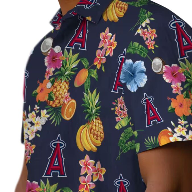 Los Angeles Angels Navy Blue Hawaiian Shirt - Tropical Hibiscus and Fruit Shirt for Fans