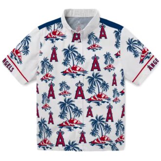 Los Angeles Angels Palm Island Print Hawaiian Shirt - Blue White Beach Shirt for Men