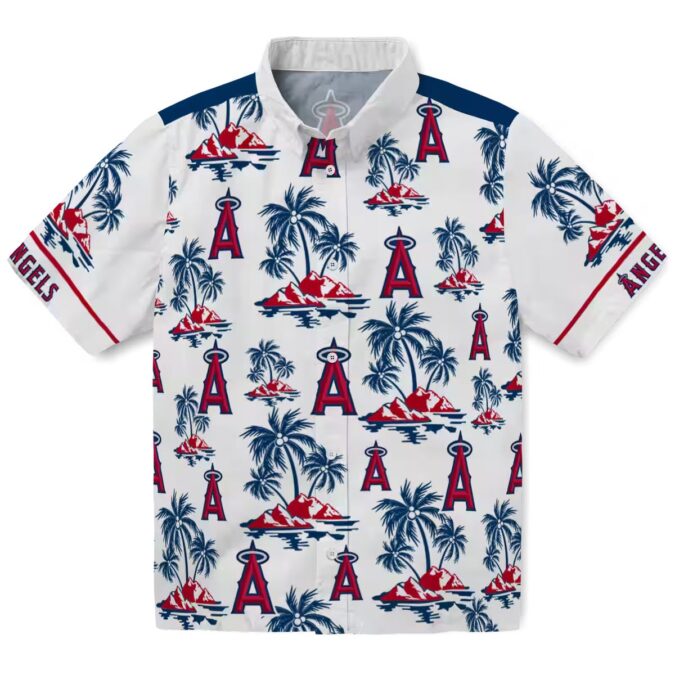 Los Angeles Angels Palm Island Print Hawaiian Shirt - Blue White Beach Shirt for Men