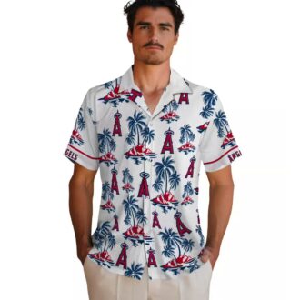 Los Angeles Angels Palm Island Print Hawaiian Shirt - Blue White Beach Shirt for Men